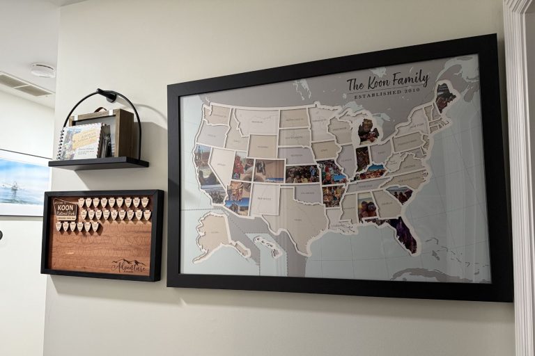 Travel photo map, National Park wooden tracker, and National Park passport book