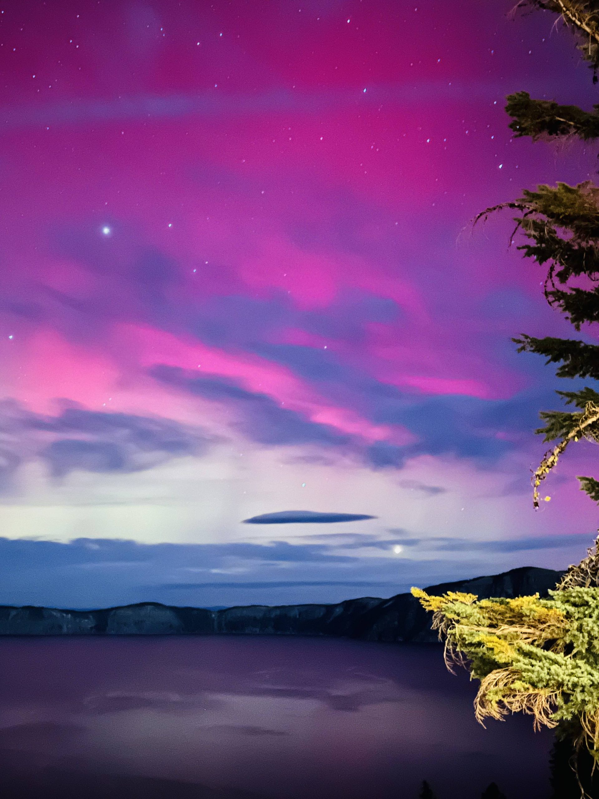 Aurora borealis over Crater Lake