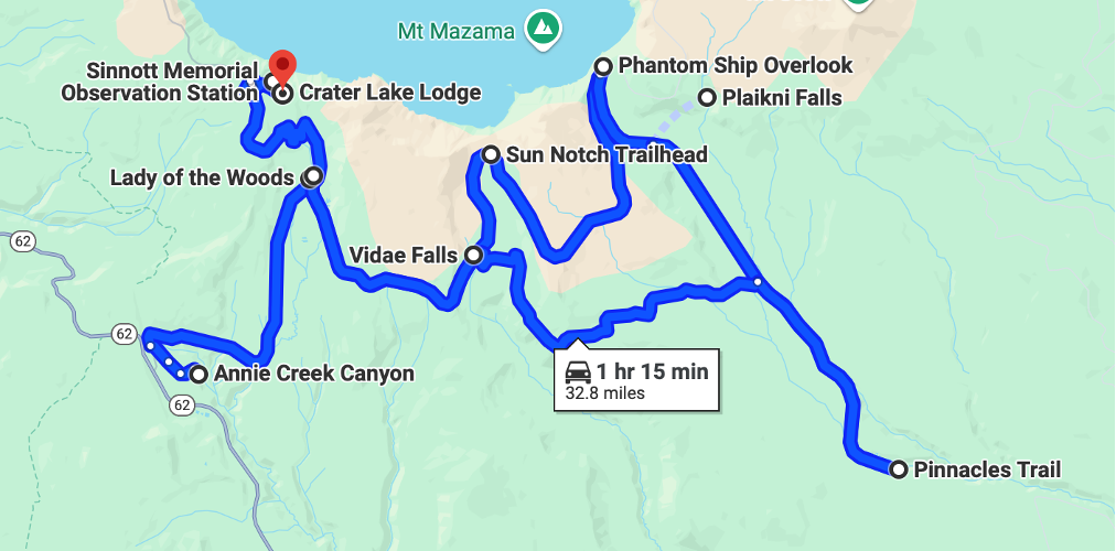 Map of things to do at Crater Lake
